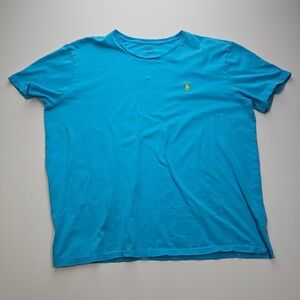 Polo Ralph Lauren Mens XL Turquoise Blue Cotton Short Sleeve T-Shirt Yellow Pony